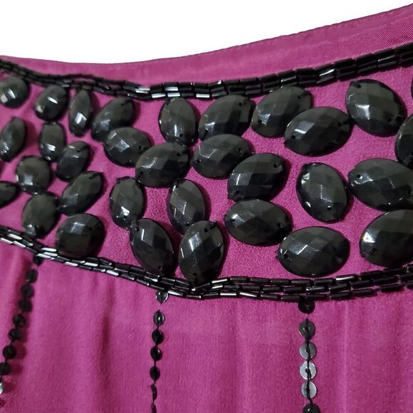 American Retro Paris Silk Curtains Skirt Size 40 Purple Beaded Scalloped Womens - Picture 5 of 13
